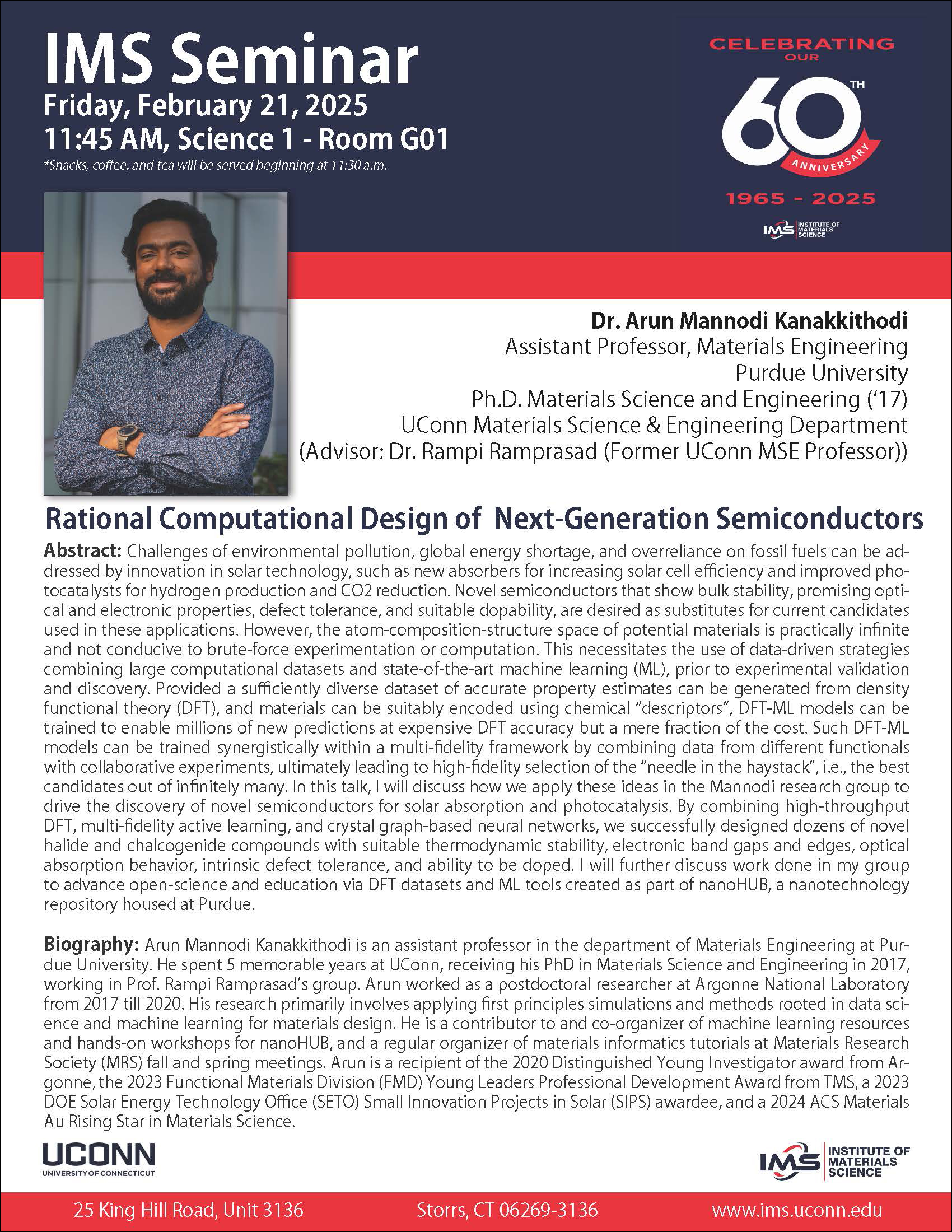 flyer announcing IMS 60th Anniversary Arun Mannodi Kanakkithodi