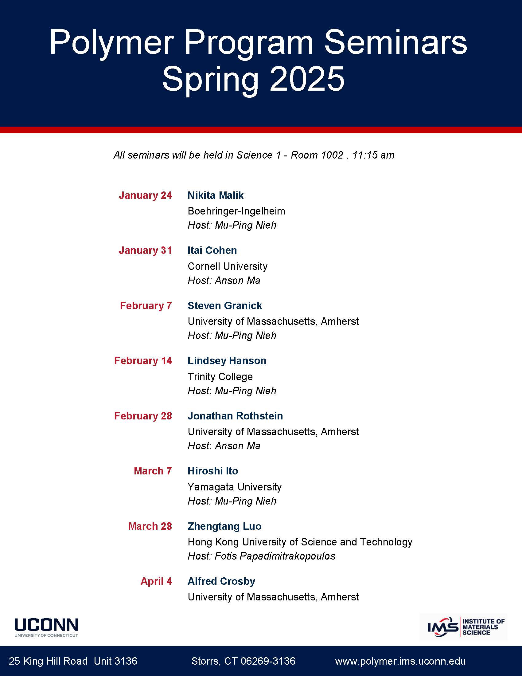 Polymer Program Spring 2025 Seminar Schedule